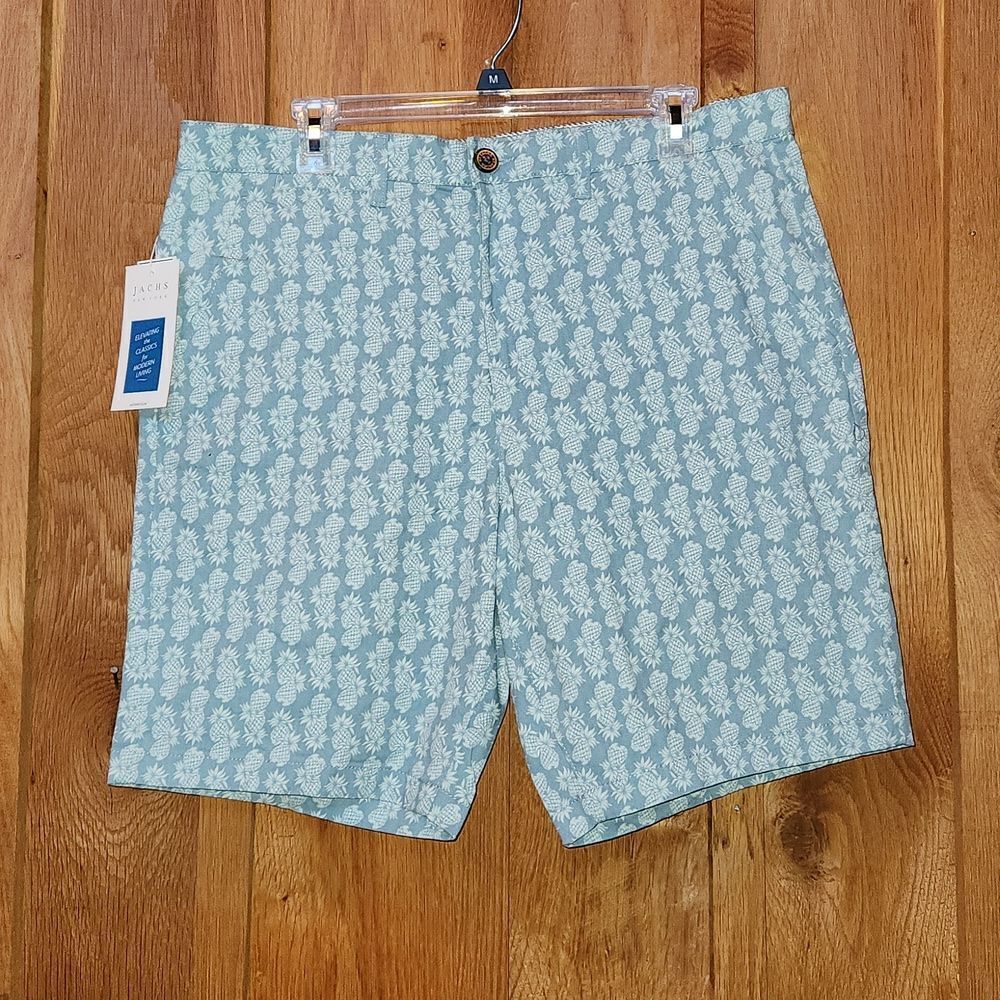 Jachs NY Bleecker Flat Front Twill Casual 9" Chino Shorts Blue & White Hawaiian